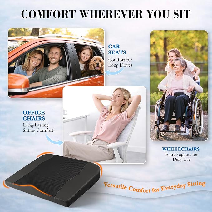 Lofty Aim Car Seat Cushion, Memory Foam Car Seat Cushions for Long Driving | Comfy Car Seat Pillow for Pain Relief, Driver Seat Cushion Adds Height, Butt Cushion for Car, Truck, Office Chair, Black - Image 8