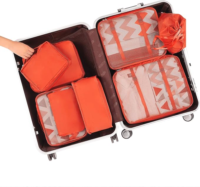 BAGAIL 8 Set Packing Cubes Luggage Packing Organizers for Travel Accessories-Orange - Image 7