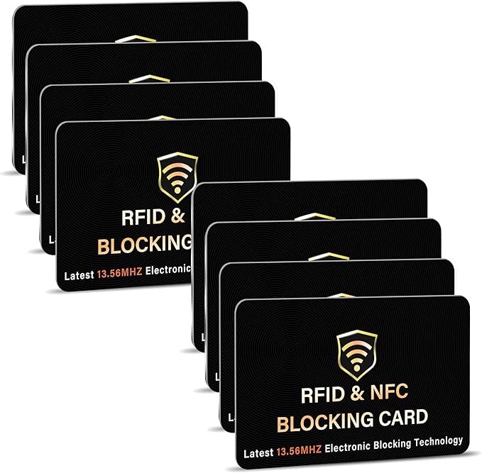 SaiTech IT 8 Pack RFID Blocking Card for Credit Debit ID Card, Black | Slim Anti-Theft Contactless NFC RFID Blocker Protector, Easily Fit into Wallet and Purse, for Men & Women by SaiTechIT