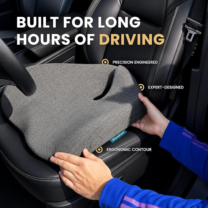 Driver Seat Cushion for Car, Tailbone Pain Relief Car Pillow and Seat Pad | Extra Large Driver Seat Cushion Offers Broad Car-Seat Coverage to Ease Hip and Tailbone Pressure During Long Drives (Gray) - Image 6