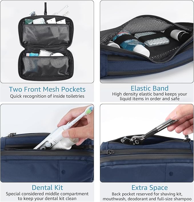 Purevave Compact Mens Toiletry Travel Bag Hanging, Mens Dopp Kit for Travel Waterproof, Wash Pouch Blue | Minimalist compact design with multiple pockets, saves space in luggage and bathrooms - Image 2