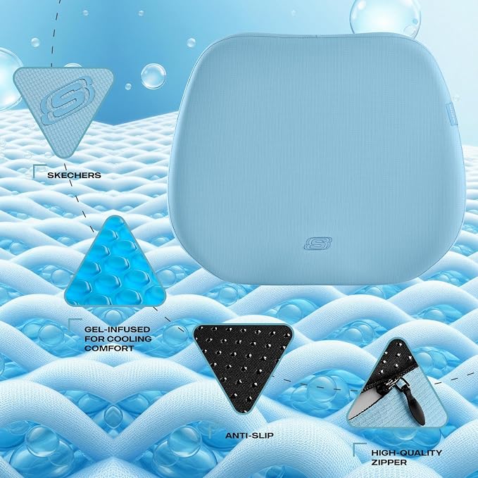 Skechers Seat Cushion Premium Gel & Memory Foam-Office Chair Cushion for Tailbone Pain Relief,Butt Pillow for Office Chair,Car seat Cushion,Long Sitting Office Workers,and Car Drivers,Blue - Image 3