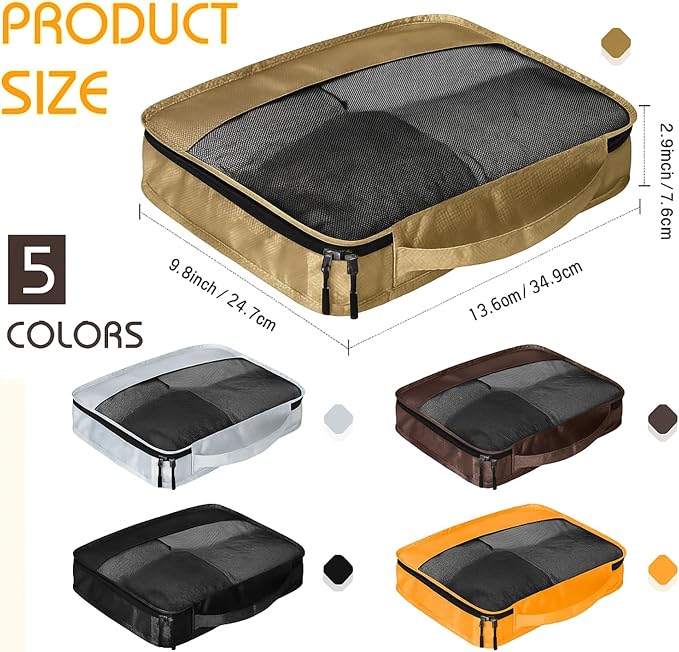 5 Pcs Packing Cubes for Suitcase Large Travel Cubes Carry on Luggage Organizer Bags for Clothes Accessories(S,Apricot) - Image 2