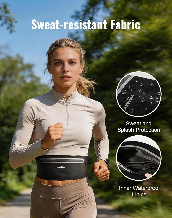 Running Belt for Women & Men-Ultra Light Slim Running Belts | Water-Resistant Phone Holder, 4 Pockets, Adjustable Waist Strap & Reflective Safety for Running, Hiking & Fitness - Image 4