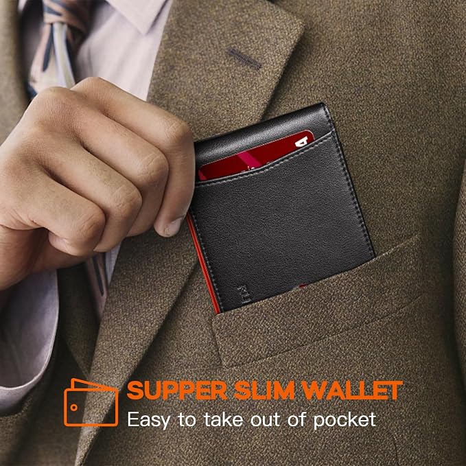 RUNBOX Slim Wallet for Men Genuine Leather RFID Blocking Bifold Minimalist Front Pocket Mens Wallet with Money Clip Thin Gift Box - Image 5