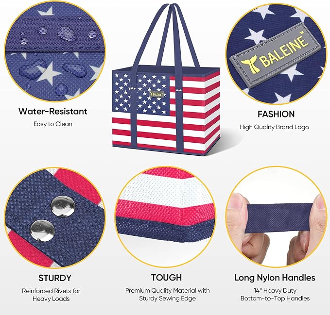 BALEINE 1PK Reusable Grocery Bags, Heavy Duty Shopping Tote Bag | 12'' Long Handles, Reinforced Bottom Keeps Upright, Fold Flat Storage, Water-Resistant Shopping Bag, Multiple Color Options - Image 3