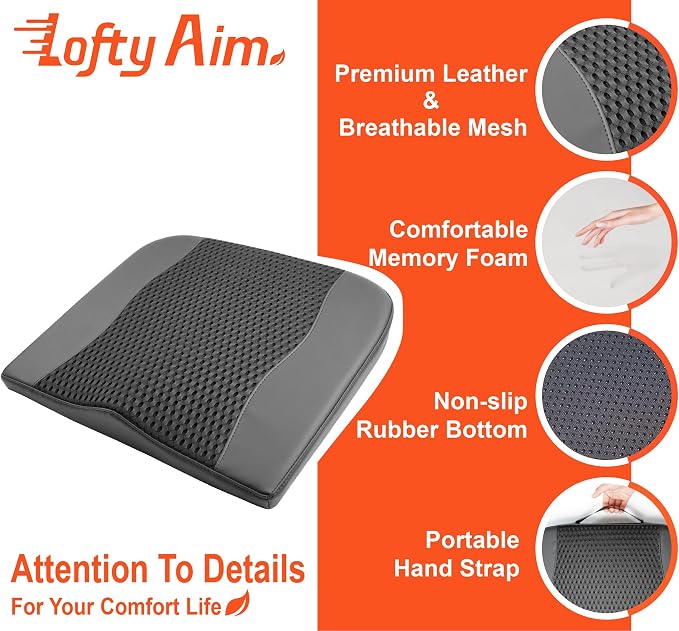 Lofty Aim Car Seat Cushion, Memory Foam Car Seat Cushions for Long Driving | Comfy Car Seat Pillow for Pain Relief, Driver Seat Cushion Adds Height, Butt Cushion for Car, Office Chair, 4D Mesh Black - Image 5