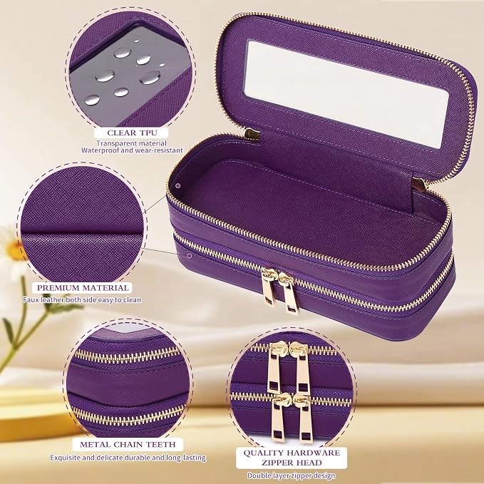 Pinkmik Double Layer Makeup Bag, D.Purple | Makeup Brush Case, Waterproof, Travel Cosmetic & Toiletry Organizer, Car Essentials for Women - Image 6