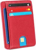 Slim Minimalist Front Pocket RFID Blocking Leather Credit Card Holder, Small Compact Wallet with ID Window for Men and Women (Red) by Unknown