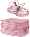 Clear Cosmetic Bag Double Layer Travel Toiletry Bag Clear Makeup Bag Case with 4 Compartments, Transparent Travel Bag for Toiletries, Large Toiletry Bag for Women Cosmetic Case (Pink, Large) by Oaque