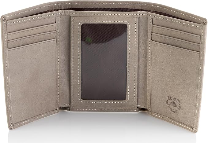 Stealth Mode Trifold Leather Wallet for Men with RFID Blocking (Grey) | Top Grain Napa Leather, 9 Card Slots, ID Window, Gift Box – Gift for Dad, Husband, or Son by StealthModeWallets