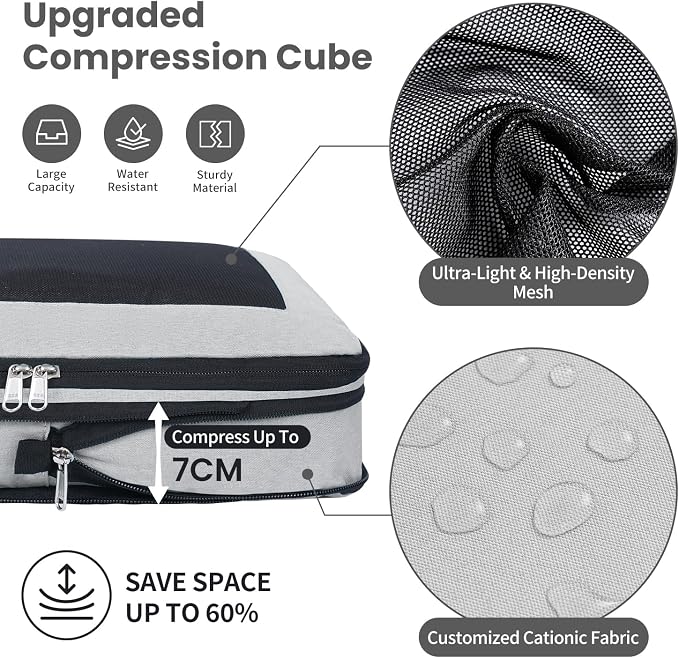 Compression Packing Cubes for Travel, Lightweight Vacation Travel Essentials, Travel Accessories for Suitcase Organizer Bags Set, Durable Luggage Organizer - Image 2