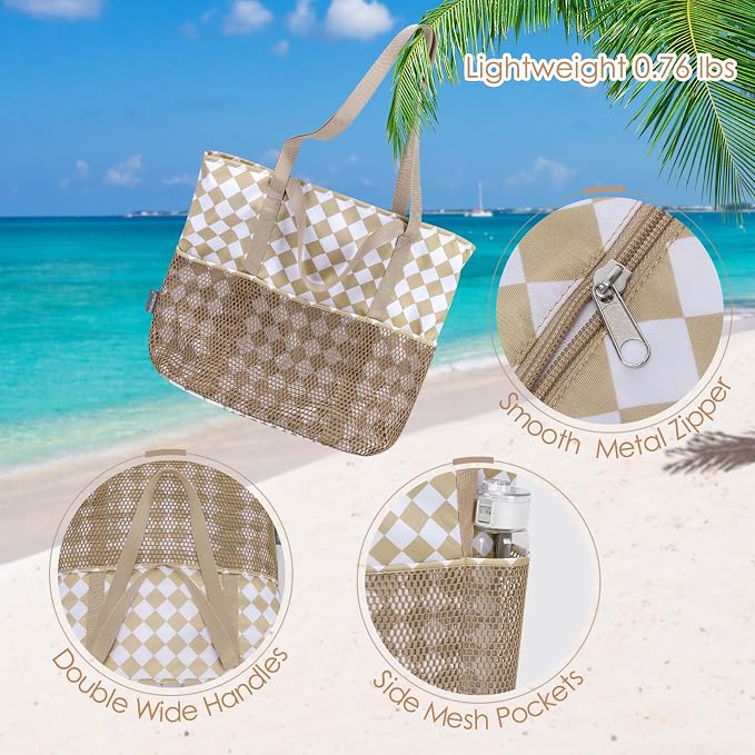 KABAQOO Large Beach Bag Waterproof Sandproof Tote Bag for Women with Zipper & Mesh Pockets for Pool Swim Travel Everyday | waterproof - Image 7