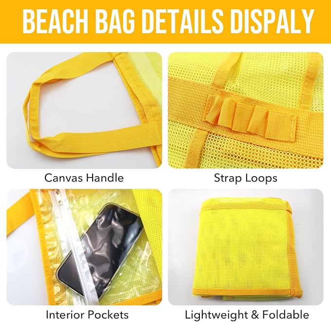 Large Mesh Beach Tote Bag, 9-Pocket Foldable Summer Vacation Beach Bag for Travel, Pool, Gym, Cruise - Image 6