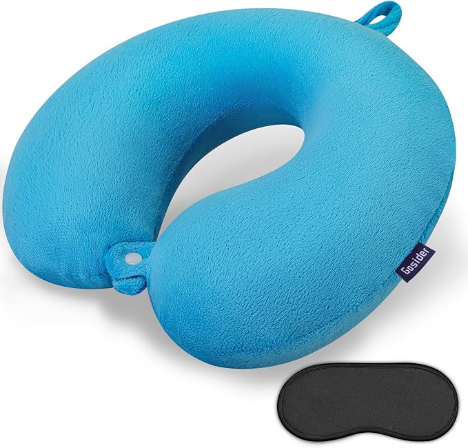 Neck Pillow for Travel Comfortable Travel Pillows U Shape Memory Foam Airplane Pillow Support Neck and Head Portable Neck Pillows Suitable for Airplane, Trains, Self-Driving Cars, Lake Blue Color by Gosider