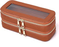 Pinkmik Double Layer Makeup Bag, Brown, Double SLIM | Makeup Brush Case, Waterproof, Travel Cosmetic & Toiletry Organizer, Car Essentials for Women by Pinkmik