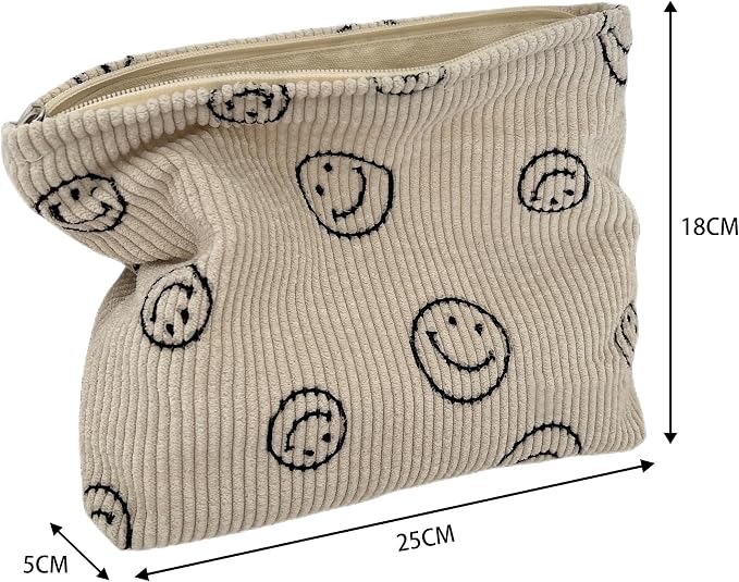 Cosmetic Bags for Women - Corduroy Cosmetic Bag Aesthetic Women Handbags Purses Smile Dots Makeup Organizer Storage Makeup Bag Girls Case Bags (A-Black) - Image 3