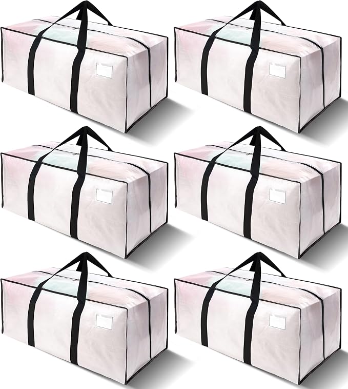 6 Pack Heavy Duty Extra Large Moving Bags W/Backpack Straps - Strong Handles & Zippers, Storage Totes For Space Saving, Fold Flat, Alternative to Box and Bin (40 gal, Semi-Transparent) by VELVETSURE