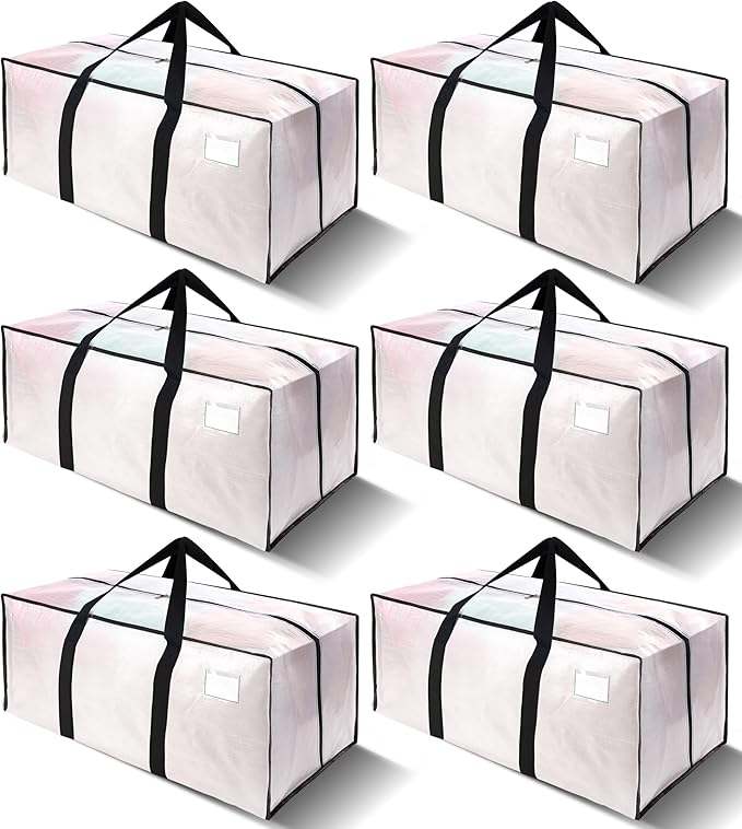 VELVETSURE 6 Pack Heavy Duty Large Moving Bags W/Backpack Straps - Strong Handles & Zippers, Storage Totes For Space Saving, Fold Flat, Alternative to Moving Box and Storage Bin, Semi-Transparent by VELVETSURE