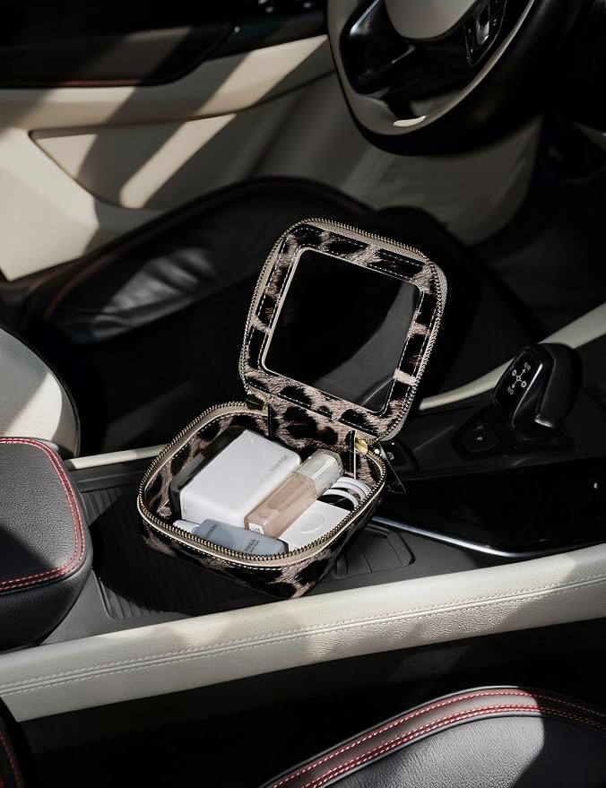 Small Makeup Bag for Purse Accessories Women Clear Cosmetic Mini Pouch Car Essentials Bag Leopard Print Clear Leather Make Up Travel Bag Organizer with Zipper Cute Compact Cheetah Little Toiletry Bag - Image 7