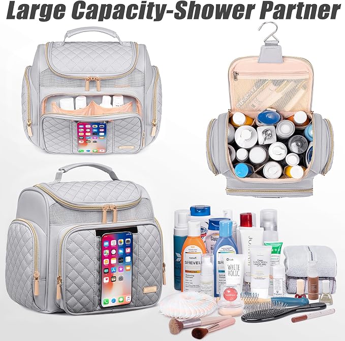Tealari Large Toiletry Bag for Women Men,Bathroom Bag,Water Resistant Shower Bag,Makeup Bag,Portable Shower Caddy for College Dorm,Hanging Travel Toiletry Bag with Transparent Waterproof Phone Pocket - Image 6
