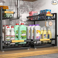 2-Pack 2-Tier Height Adjustable Under Sink Organizer & Storage | Multi-purpose storage for kitchen & bathroom cabinet. Large black shelf, height adjustable design for space-saving. by Sevenblue