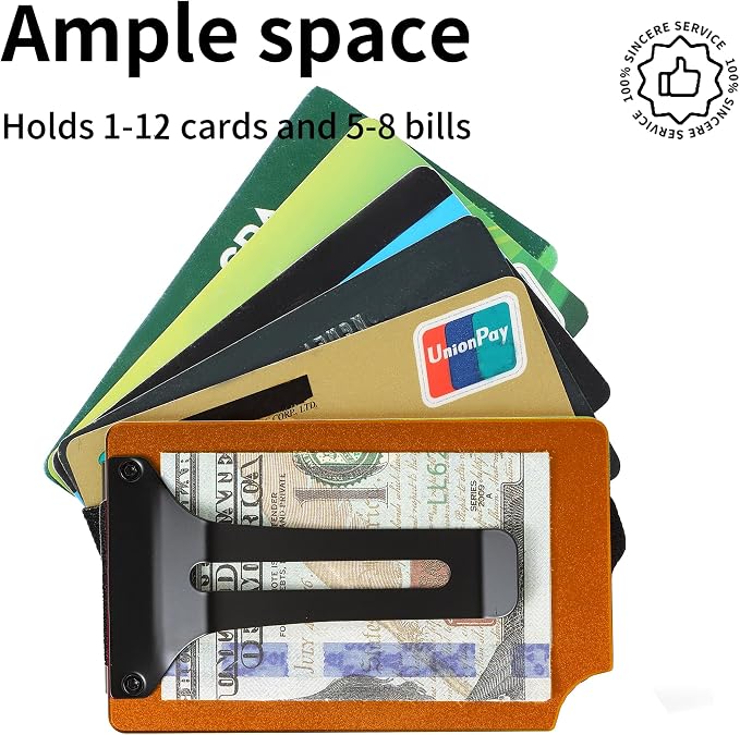Slim Wallet for Men,RFID Blocking Minimalist Metal Wallet, Money Clip/Cash Holder, Front Pocket Aluminum Credit Card Holder, Ideal Gift for Men,Matt Orange - Image 2