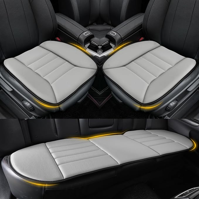 kingphenix 3-Piece Memory Foam Car Seat Cushion Set for Driving Comfort | 2 Front Seat Cushions and 1 Rear Bench Pad, 1.2-Inch Memory Foam, Non-Slip Bottom for Sedan, SUV, Truck and Van, Brown by kingphenix