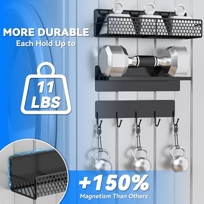 5 Pack Multifunctional Magnetic Shelves for Washing Machine & Refrigerator - Heavy Duty Laundry Room Organization System with Tool Hooks, Metal Storage Baskets (Black) - Image 6