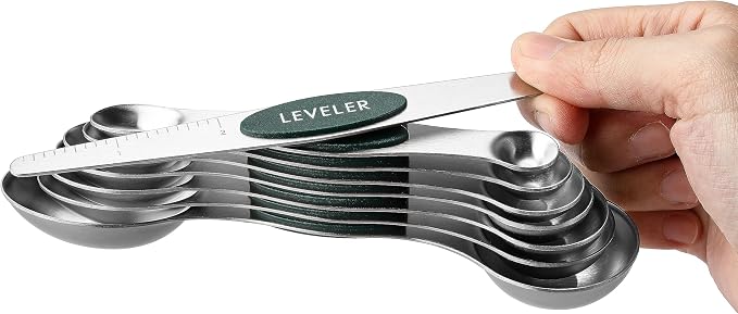 Spring Chef Stainless Steel Magnetic Measuring Spoons Set of 8, Pine Green | Nesting Metal Teaspoon & Tablespoon Measuring Spoons with Leveler for Dry & Liquid Ingredients, Dual Sided, Dishwasher Safe - Image 8