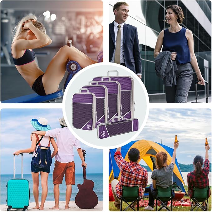 NiHome 7PCS Compression Packing Cube Set Expandable Mesh Travel Bag Luggage Organizers with Electronic Cable Cord Charger Organizer Drawstring Bag for Trip Home Storage Travel Gear Accessories - Image 7