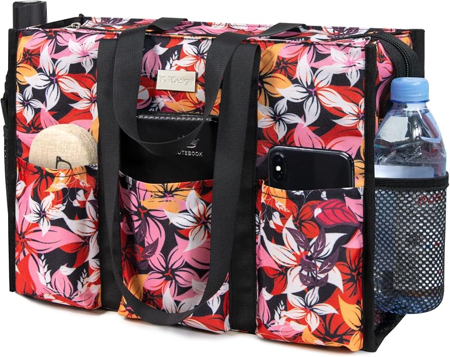 TOPDesign Utility Water Resistant Tote Bag with 13 Pockets, Top Zipper Closure & Thick Bottom Support, for Working Women by TOPDesign