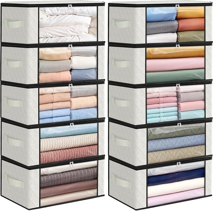 35L Closet Organizers, Foldable Under Bed Storage Containers | Storage Bags with Zippers,Window and Handles for Organizing Bedroom, Closet, Clothing,Organization with Handle by Fabtotes