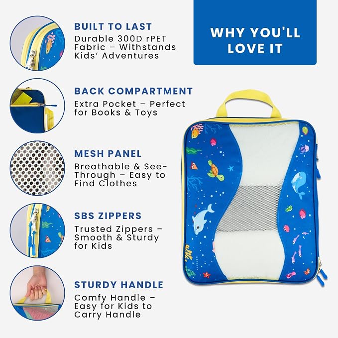 Kids Packing Cubes Compression, Luggage Packing Organization Cubes 4 Pack, Blue, 1 Small, 2 Medium, 1 Large, ocean blue - Image 4