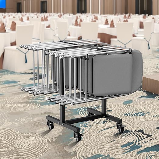 VEVOR Folding Chair Rack, 200 LBS Capacity, T-Shape Chair Cart for 14 Chairs, Heavy-Duty Metal Chair Storage Dolly with Rubber Wheels, Multi-Function Chair Holder for Party Event,Hotel, Matte Black - Image 8