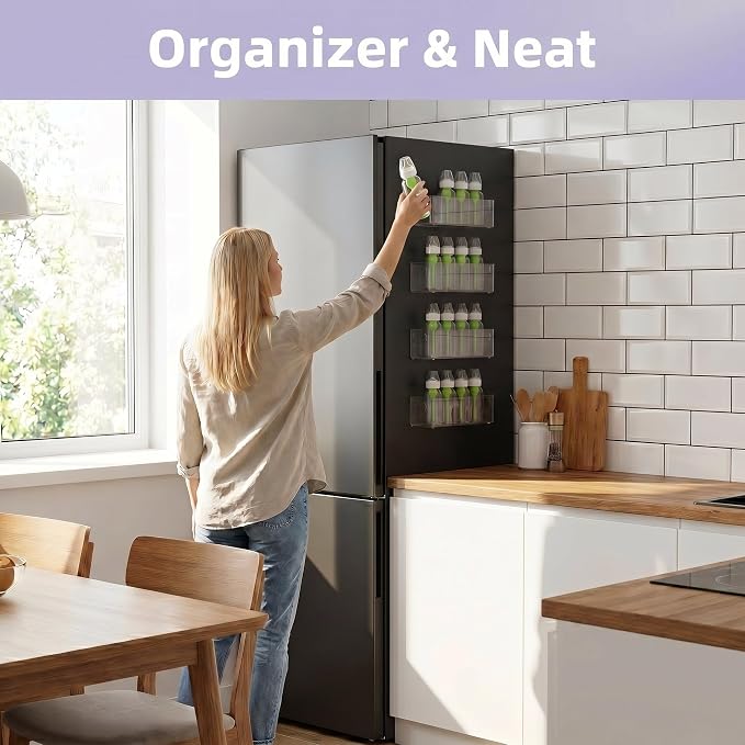 MGY 4Pack Clear Magnetic Baby Bottle Organizer for Refrigerator, Space-Saving Storage for Baby Bottles,Bottle Organizer for kitchen - Image 2