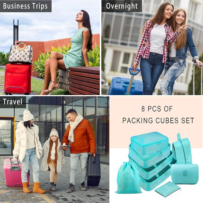 Packing Cubes, 8 Pcs Travel Packing Organizers for Suitcases, Large Capacity Travel Luggage Organizers Set includes 8 Storage Bags (Sky Blue) - Image 7
