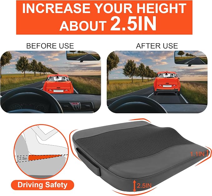 Lofty Aim Car Seat Cushion, Memory Foam Car Seat Cushions for Long Driving | Comfy Car Seat Pillow for Pain Relief, Driver Seat Cushion Adds Height, Butt Cushion for Car, Office Chair, Classic Black - Image 3