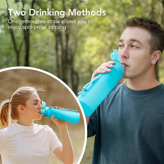 TakeToday Collapsible Water Bottles 32oz, Foldable Travel Water Bottle, BPA Free, Silicone Water Bottle Leakproof for Hiking, International Travel, Outdoors - Image 6