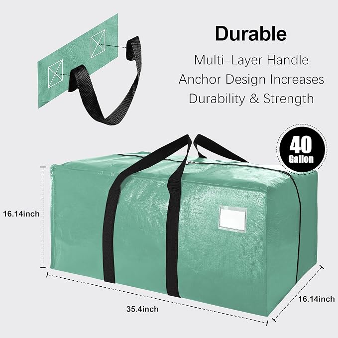 6 Pack Heavy Duty Extra Large Moving Bags W/Backpack Straps - Strong Handles & Zippers, Storage Totes For Space Saving, Fold Flat, Alternative to Box and Bin (40 gal, Teal) - Image 2