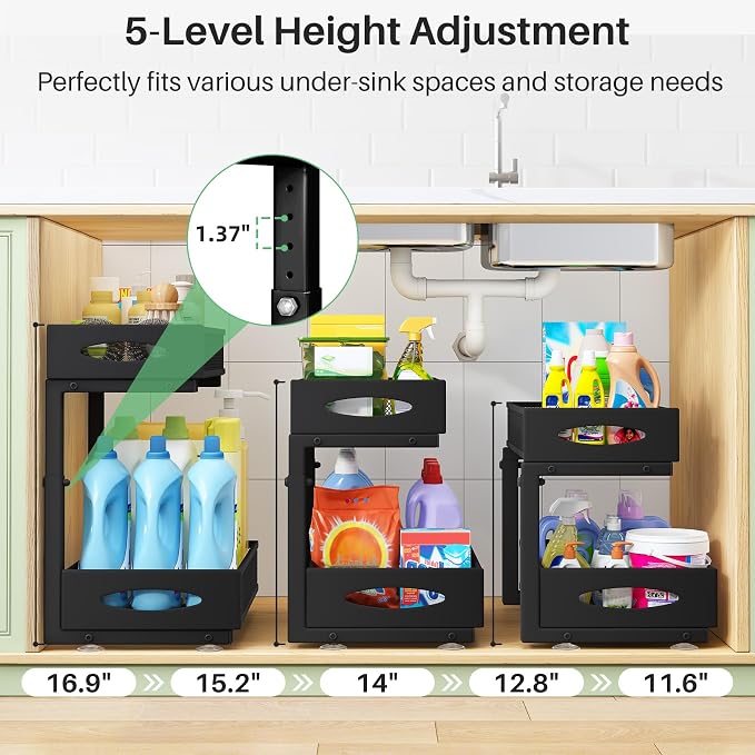 Under Sink Organizer, 2 Tier Pull out Cabinet Organizer Baskets with Mesh Sliding Drawers, Slide out Storage Shelf for Home, Kitchen, Bathroom, Pantry, Office Cabinet, Countertop(1 Pack) - Image 4