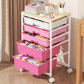 Goovilla Rolling Cart with 5 Drawers for Craft, Art, Dorm, Office, Pink | Utility Cart Organizer With 5 Removable Drawers and Wooden Tabletop, Lockable Rolling Storage Organizer for Classroom, Home by Goovilla