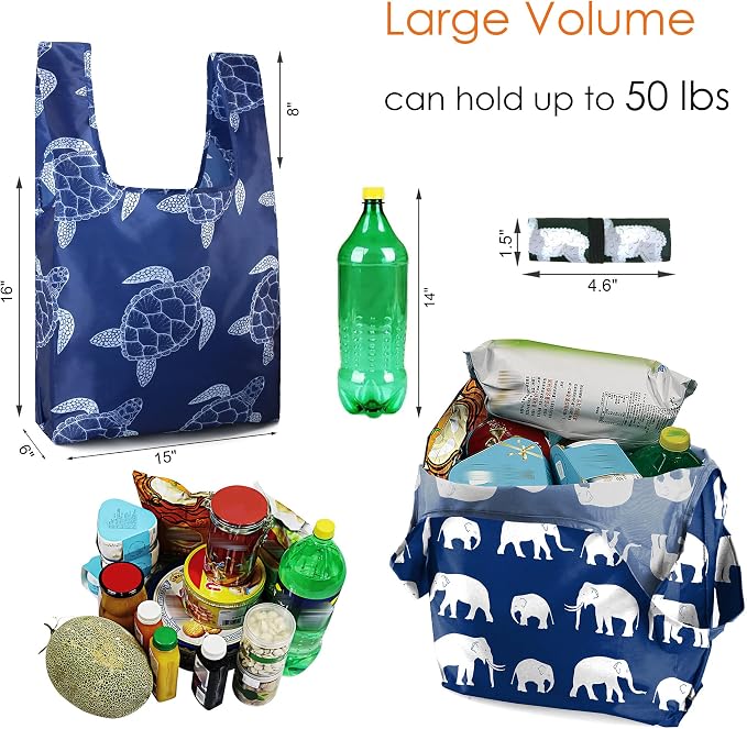 BeeGreen Animal Reusable Grocery Bags Bulk Gifts 12-Pack - Large Tote with Zipper Pouch | Foldable & Washable Polyester Shopping Bags Heavy Duty Animal Lover Gifts Reusable Bag With Handles - Image 3
