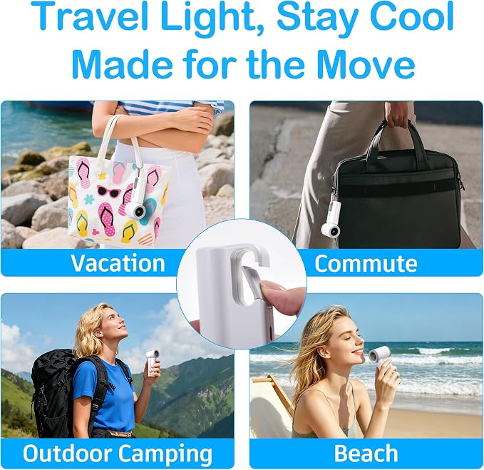 CIVPOWER Portable Mini Fan Handheld: Personal Travel Fan USB Rechargeable - 100 Speed Turbo Fan with LED Display - Pocket Size 8H Max Runtime, Outdoor Sport Hiking Concert Gift for Women Men, White - Image 5