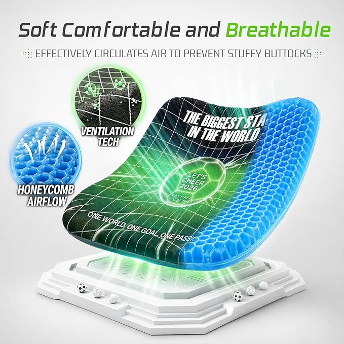 Gel Stadium Seat Cushion for Bleachers, Double Thick Cooling Breathable | Non-slip Base and Washable Zip Cover, Portable Carry Bag, Sports Games, Stadium Seats, Outdoor Events, Office Chair - Image 4