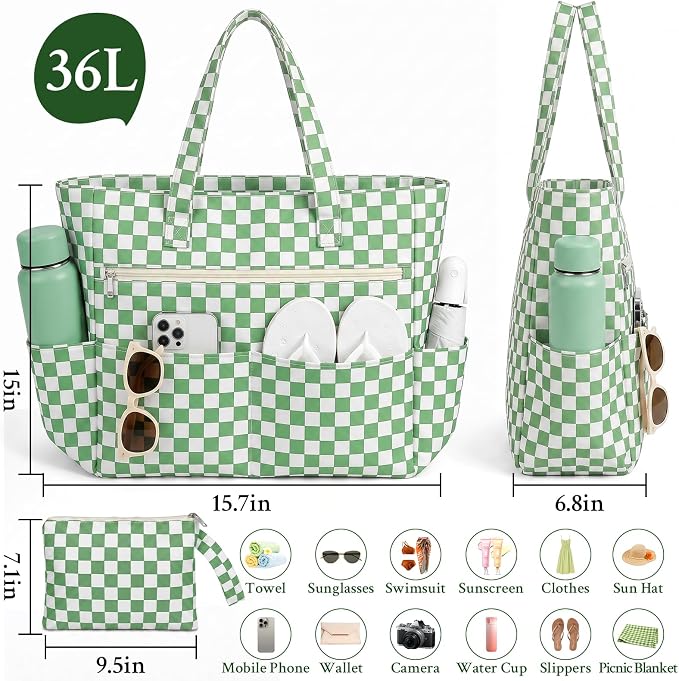Large Beach Bags for Women, Waterproof Sandproof Beach Tote Bags Swim Pool Bags with Zipper & Wet Pocket Family - Image 4