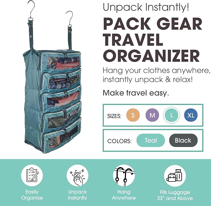 Hanging Suitcase Organizer - Our Large Hanging Luggage Organizer Fits Any Suitcase - Our Packing Cubes For Travel Uses Mesh Windows to Make it Easy to Find your Clothes (Green, L) - Image 2