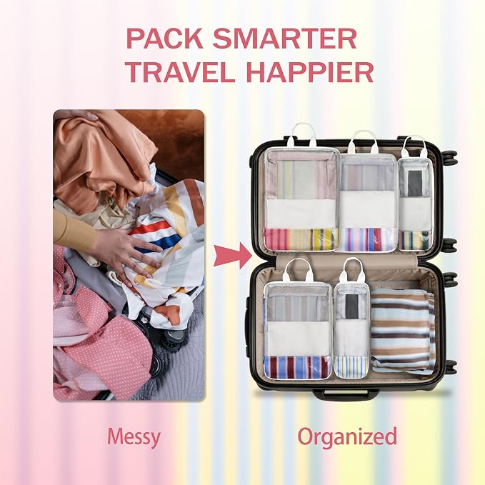 7 Pcs Compression Packing Cubes Travel for Suitcases, Luggage Organizer Washable Storage Bags Set for Backpack Travel- Packaging Cubes for Carry-Ons and Storage - Image 7