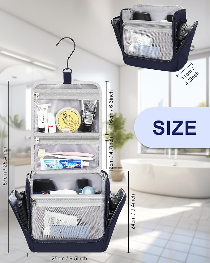 Relavel Hanging Toiletry Bag for Men, Travel Toiletries Bag Water-resistant Large Makeup Cosmetic Organizer Storage, Shaving Dopp Kit Shower Bathroom Hygiene Bags Travel Essentials (Navy Blue) - Image 6