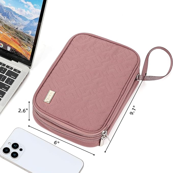 NISHEL Electronics Travel Organizer Cord Case, Charger Cable Tech Bag | Double-layer bag keeps chargers, cables, flash drive, and small tech essentials organized for trip, Large, Rose-wood - Image 6